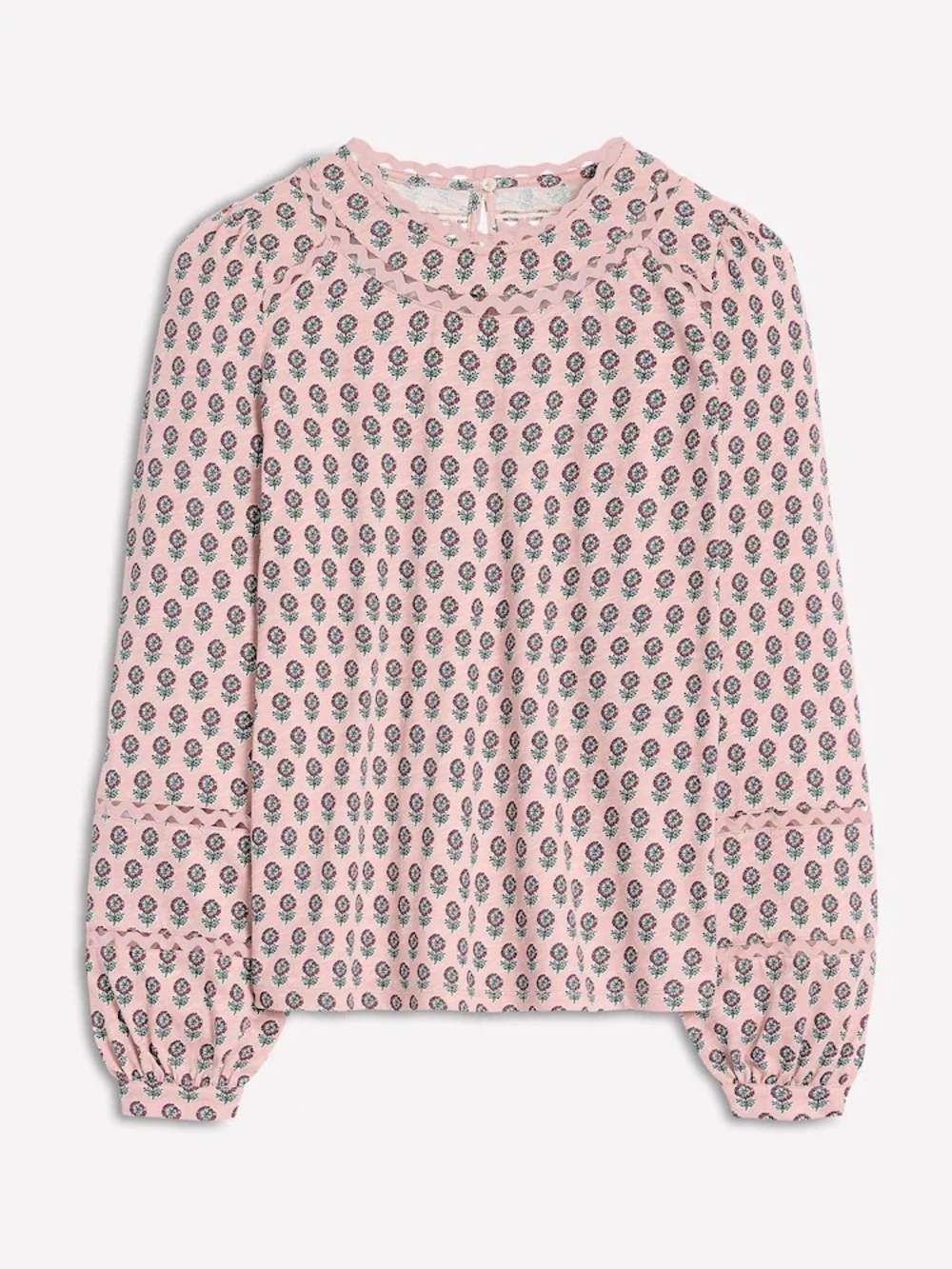 Boden Floral Daisy Long Sleeve Top Pink Scallop Trim Cottagecore Size Us 2
